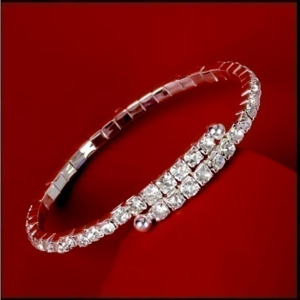White Rhinestone Bangle Style Wrap Bracelet